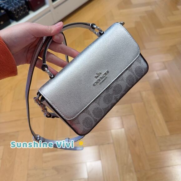 NWT Coach Mini Josie Top Handle Bag In Signature Canvas CCK68 Gray/Silver - Picture 6 of 7